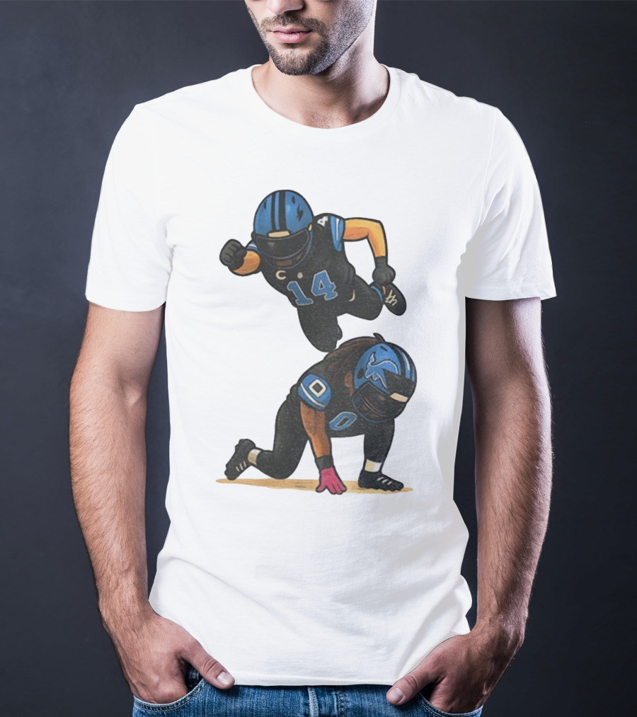 Amon Ra St. Brown Jahmyr Gibbs 14 00 Blue Black Football Celebration T-Shirt