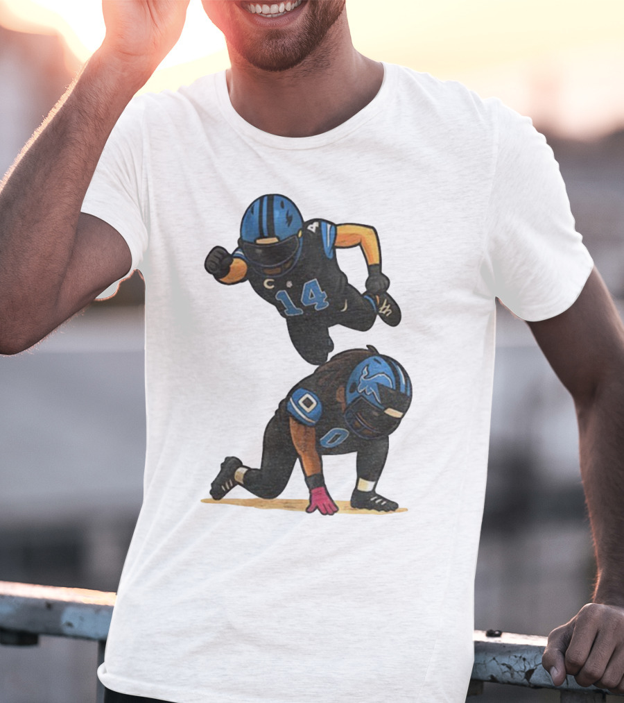 Amon Ra St. Brown Jahmyr Gibbs 14 00 Blue Black Football Celebration T-Shirt