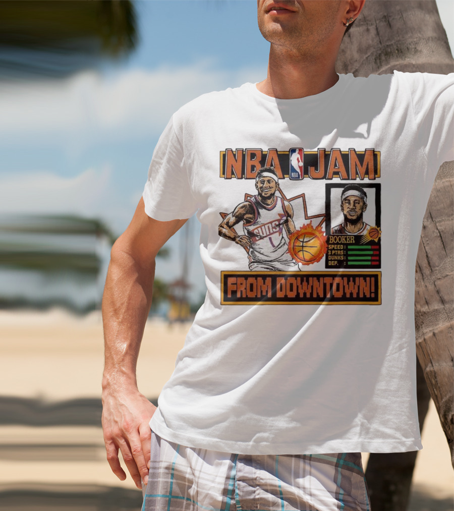NBA Jam Devin Booker Suns From Downtown Classic Video Game T-Shirt