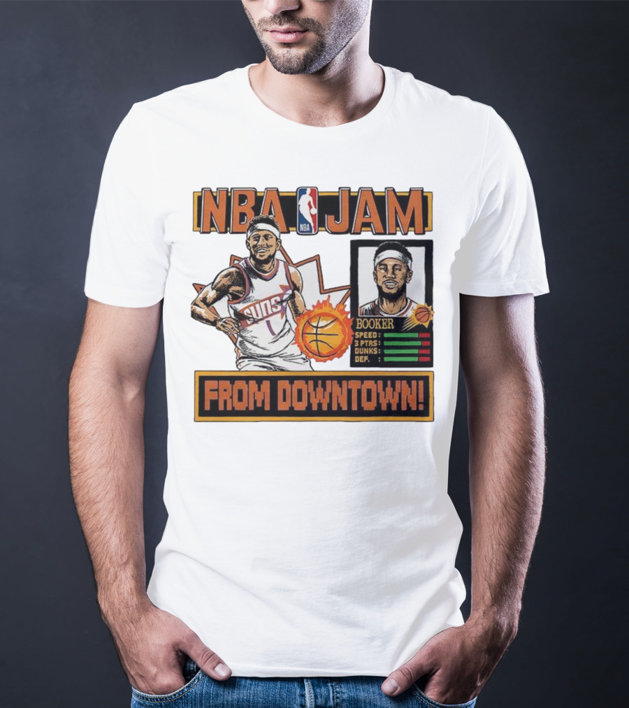 NBA Jam Devin Booker Suns From Downtown Classic Video Game T-Shirt