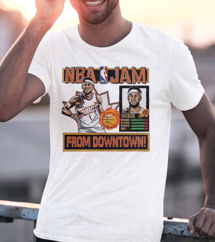NBA Jam Devin Booker Suns From Downtown Classic Video Game T-Shirt