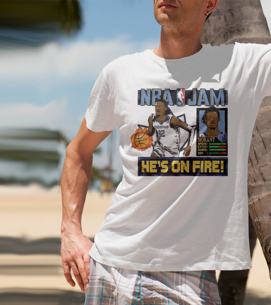 Ja Morant NBA Jam Memphis Grizzlies He's On Fire Classic Video Game Style T-Shirt