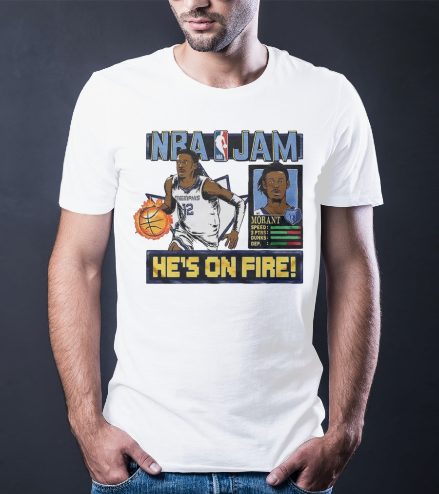 Ja Morant NBA Jam Memphis Grizzlies He's On Fire Classic Video Game Style T-Shirt