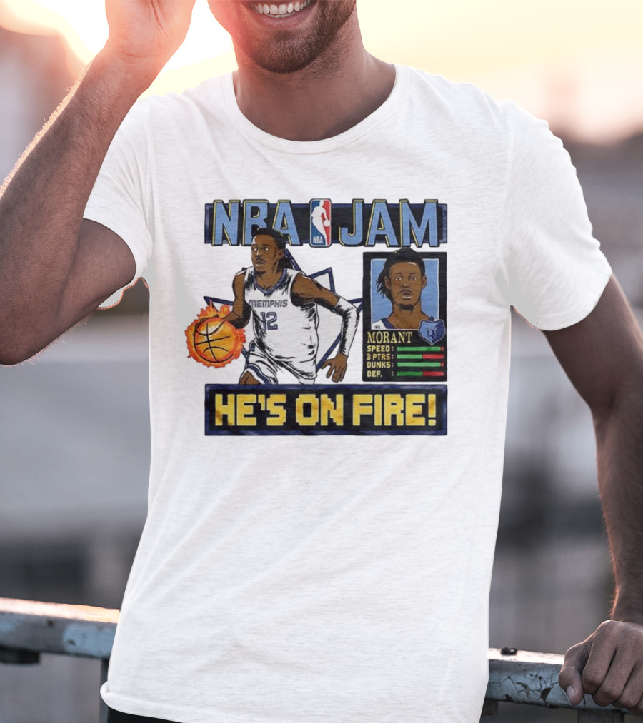 Ja Morant NBA Jam Memphis Grizzlies He's On Fire Classic Video Game Style T-Shirt