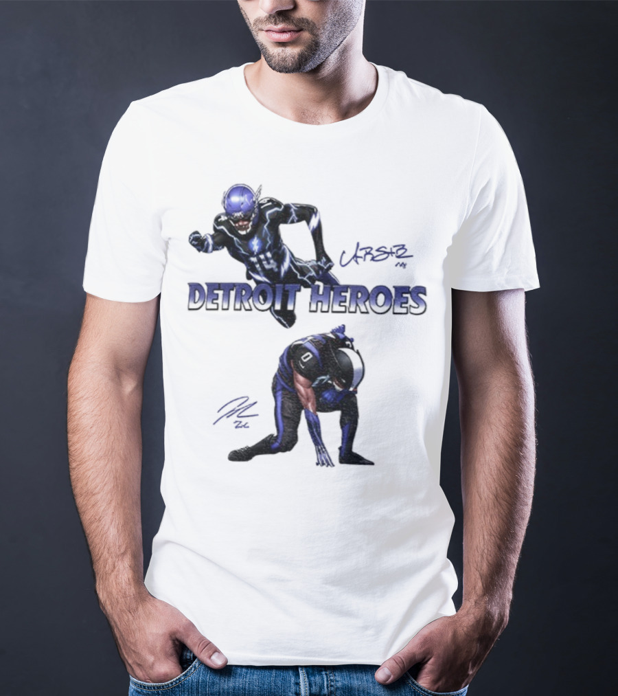 Jahmyr Gibbs Amon Ra St Brown Detroit Heroes 2025 Signature T-Shirt