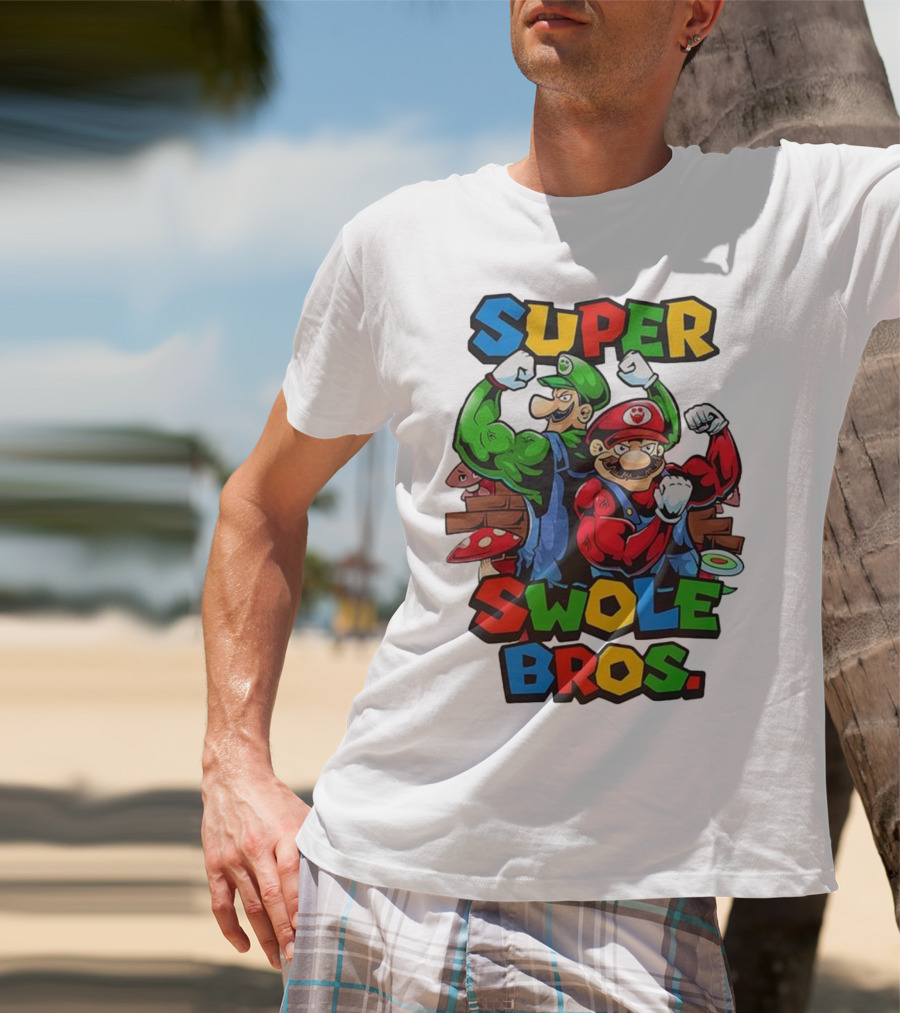 Super Swole Bros Classic Video Game Character Gym Lover Strong Cartoon Bros T-Shirt