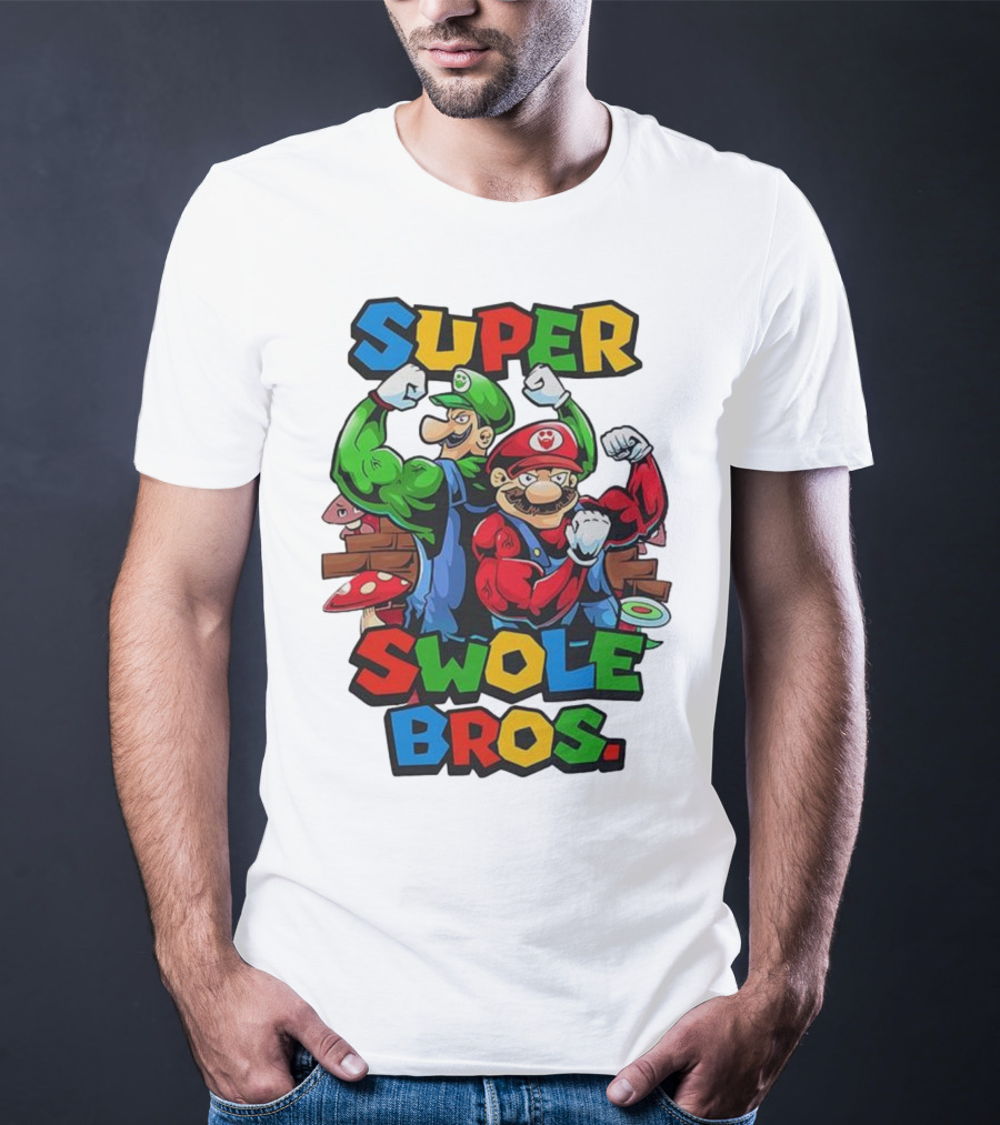 Super Swole Bros Classic Video Game Character Gym Lover Strong Cartoon Bros T-Shirt