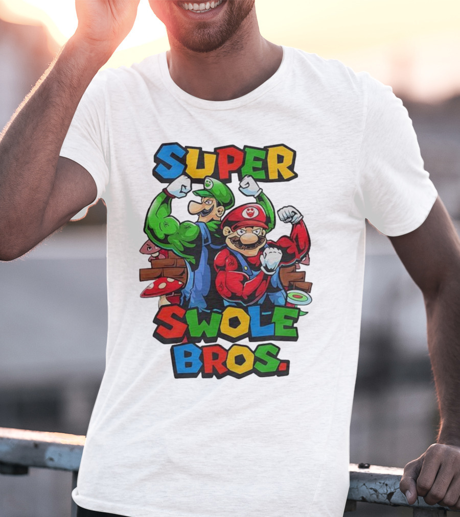 Super Swole Bros Classic Video Game Character Gym Lover Strong Cartoon Bros T-Shirt