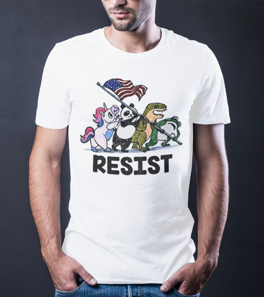 Unicorn Panda Alligator Frog Resist American Flag Political Statement T-Shirt
