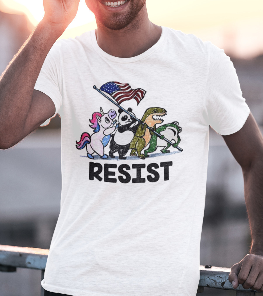 Unicorn Panda Alligator Frog Resist American Flag Political Statement T-Shirt