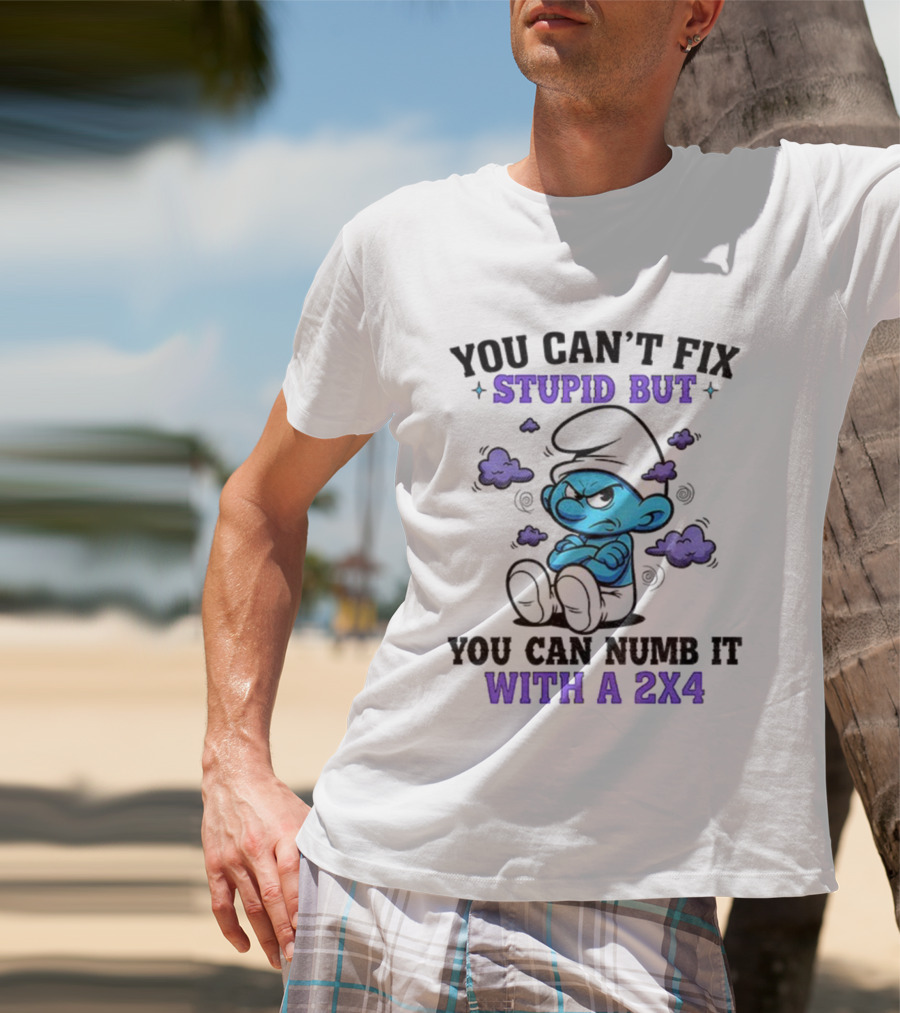 Angry Smurfs You Can't Fix Stupid But You Can Numb It With A 2x4 T-Shirt