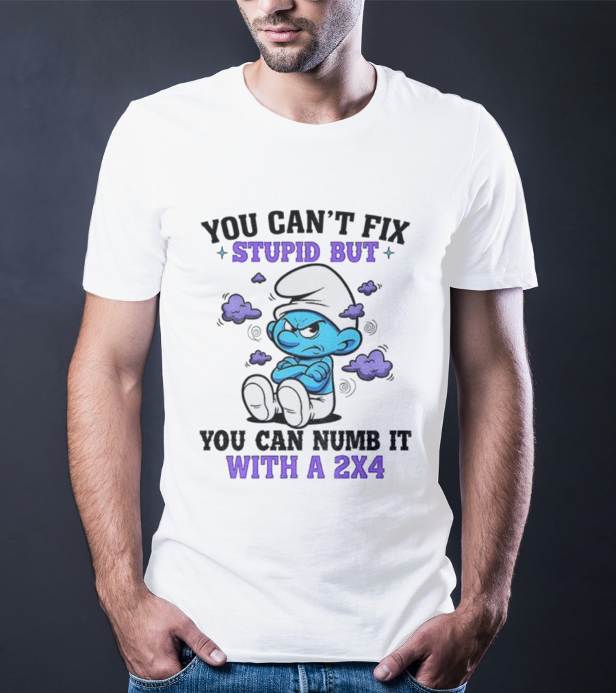 Angry Smurfs You Can't Fix Stupid But You Can Numb It With A 2x4 T-Shirt