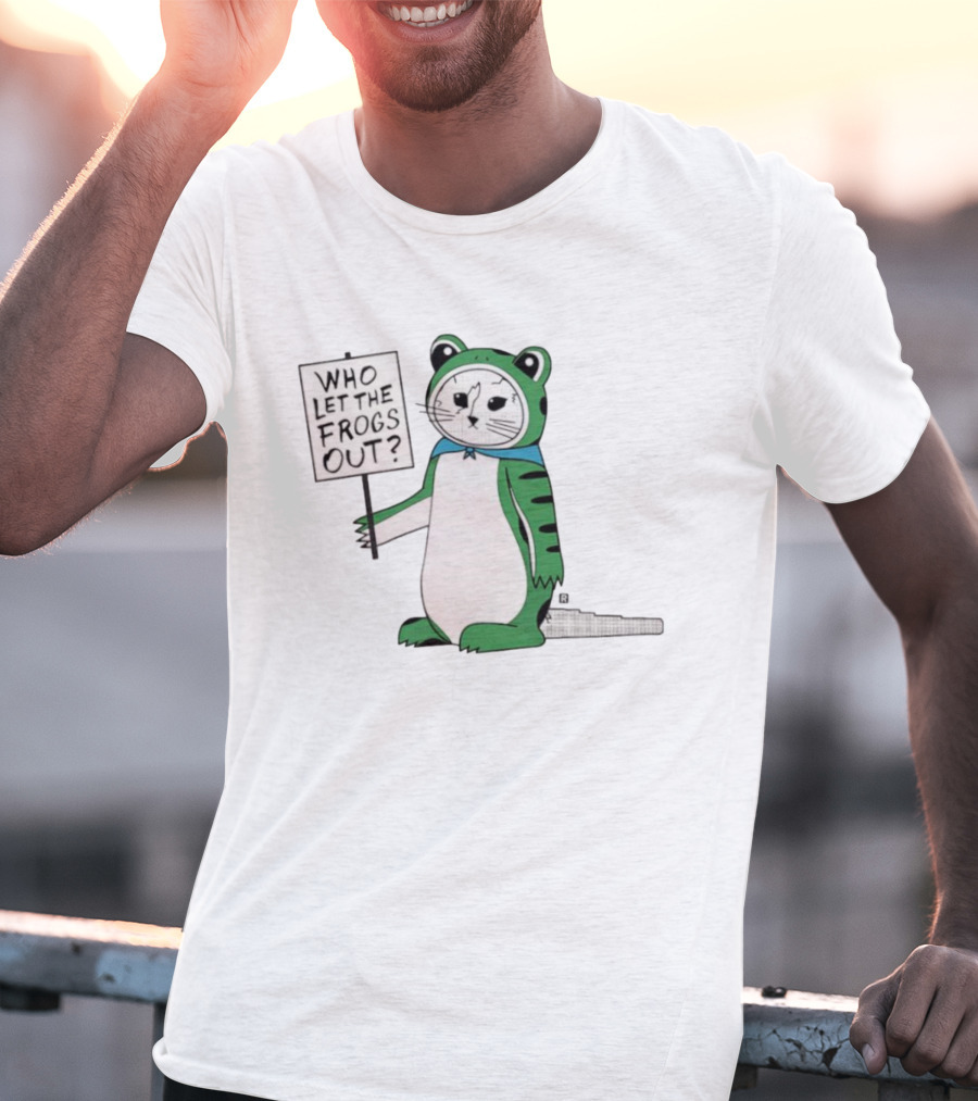 Frog Cat Costume Who Let The Frogs Out Sign T-Shirt