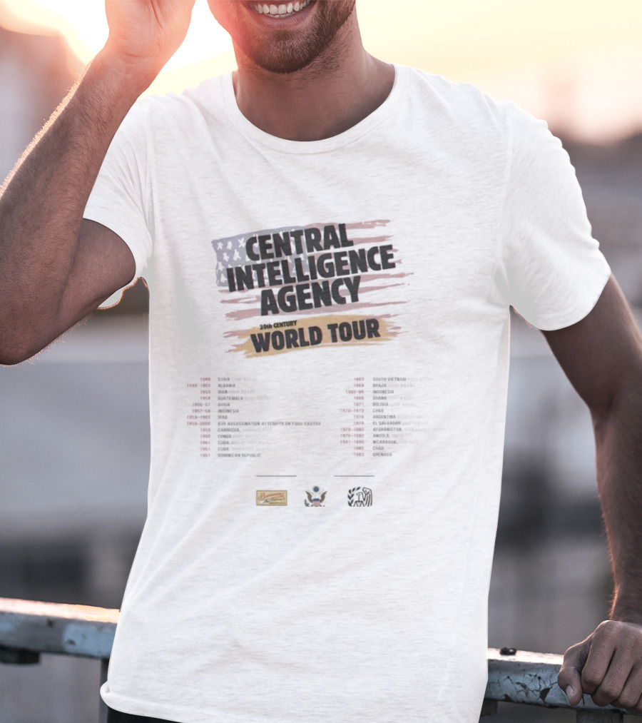 Central Intelligence Agency World Tour Parody With American Flag Mock Concert Dates T-Shirt