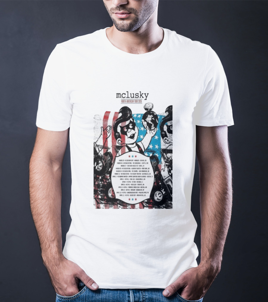 Mclusky North American 2026 Tour Red Blue Stripes March April Dates T-Shirt