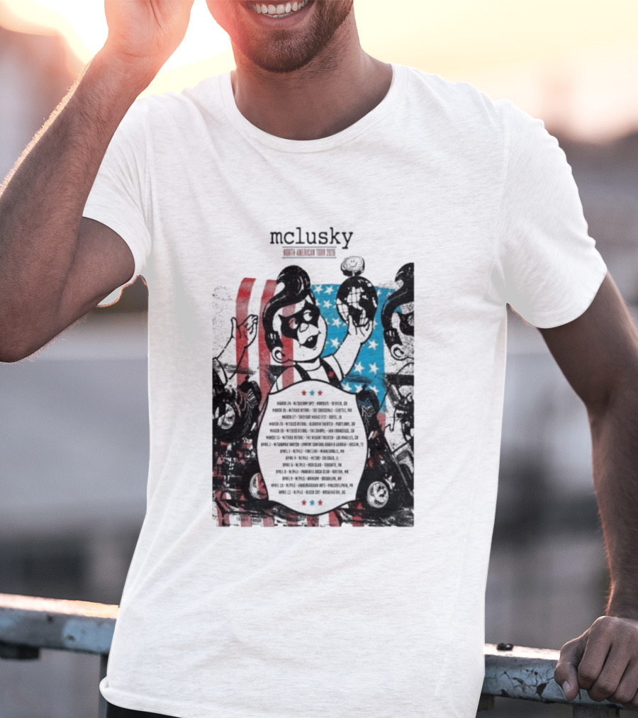 Mclusky North American 2026 Tour Red Blue Stripes March April Dates T-Shirt