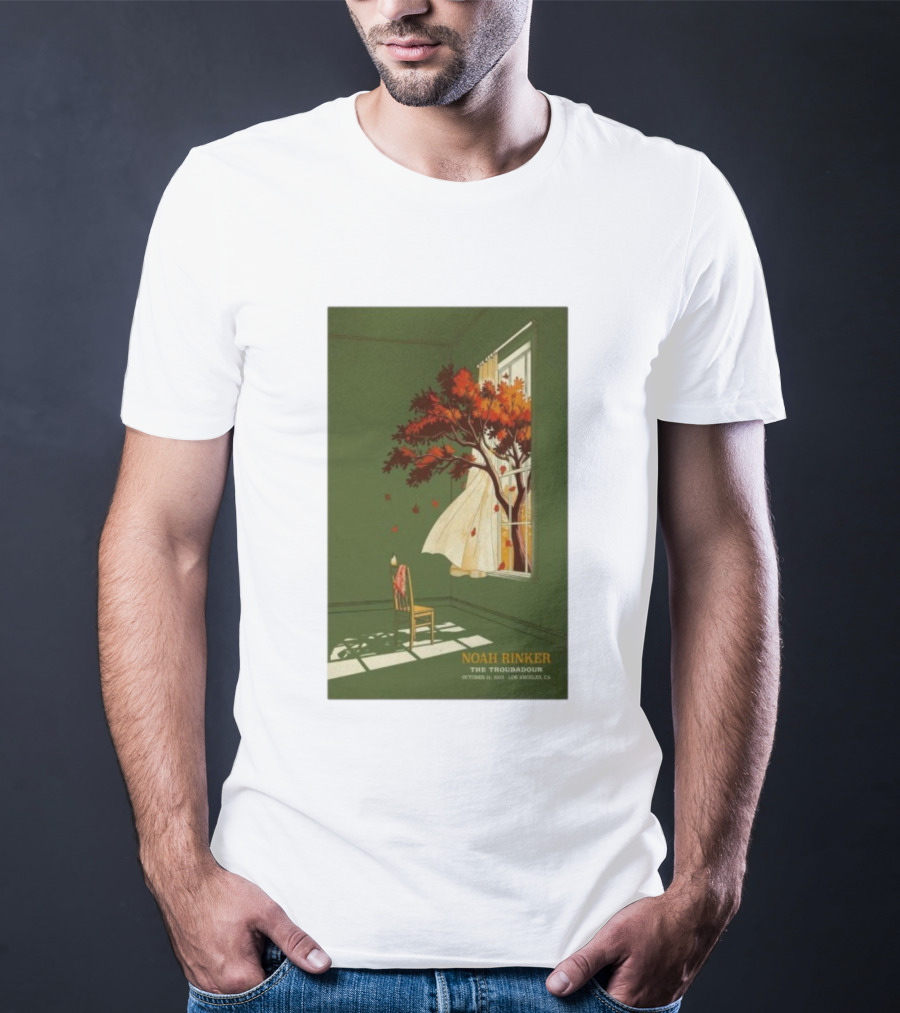 Noah Rinker The Troubadour Los Angeles Oct 21 2025 Autumn Tree Window Scene T-Shirt