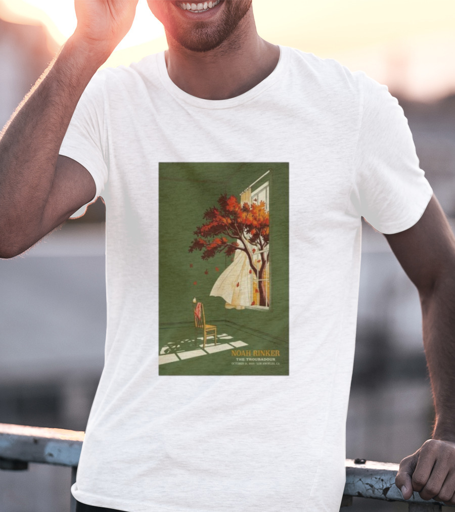 Noah Rinker The Troubadour Los Angeles Oct 21 2025 Autumn Tree Window Scene T-Shirt