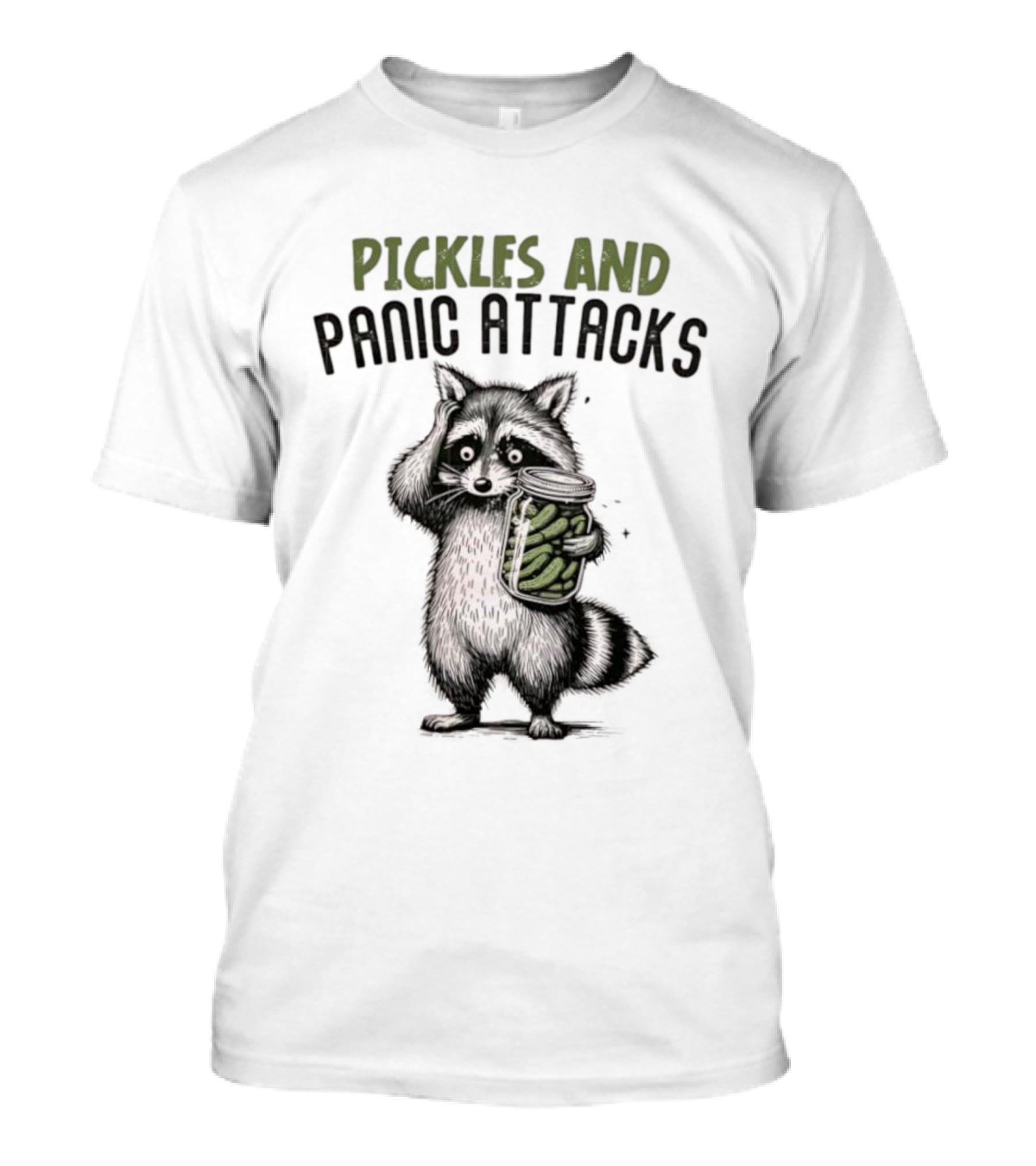 Pickles And Panic Attacks Raccoon Holding Jar Retro Mental Health Awareness T-Shirt