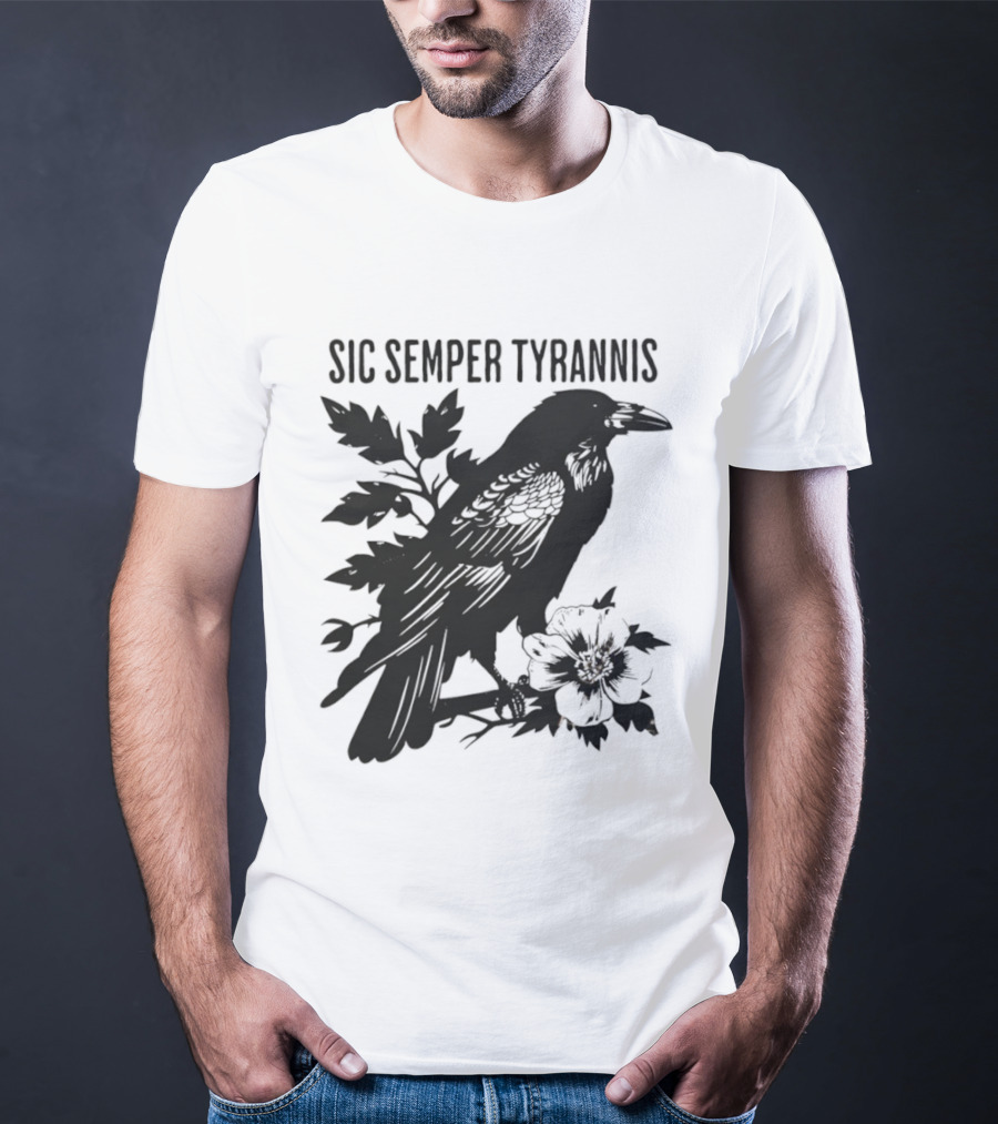 Sic Semper Tyrannis Raven With Leaves Graphic T-Shirt
