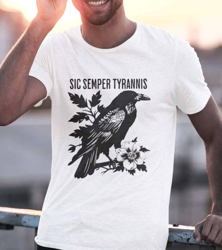 Sic Semper Tyrannis Raven With Leaves Graphic T-Shirt