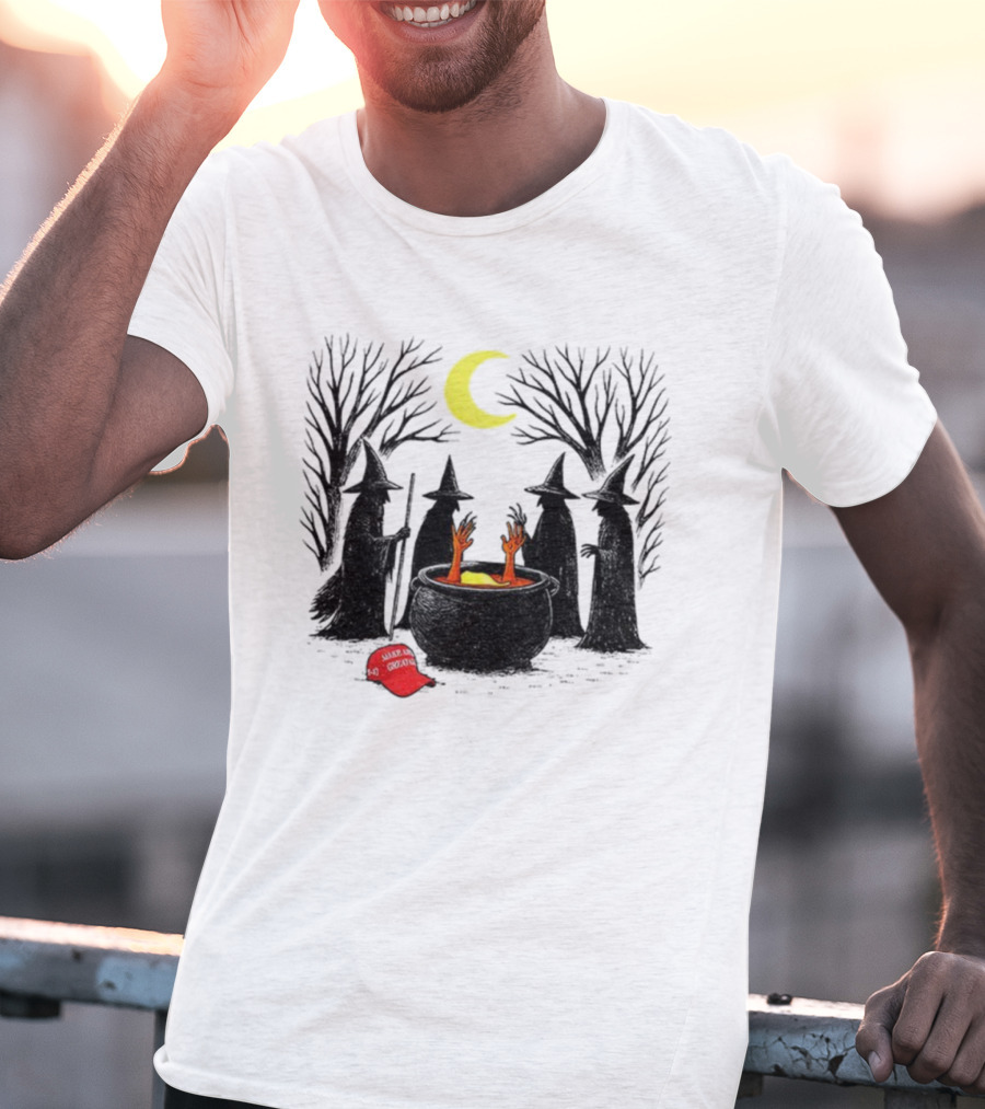 Spooky Witch Halloween Brewing Cauldron Make America Great Again Red Hat T-Shirt