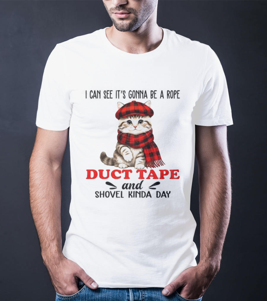 Cat In Red Plaid Hat Duct Tape Christmas T-Shirt