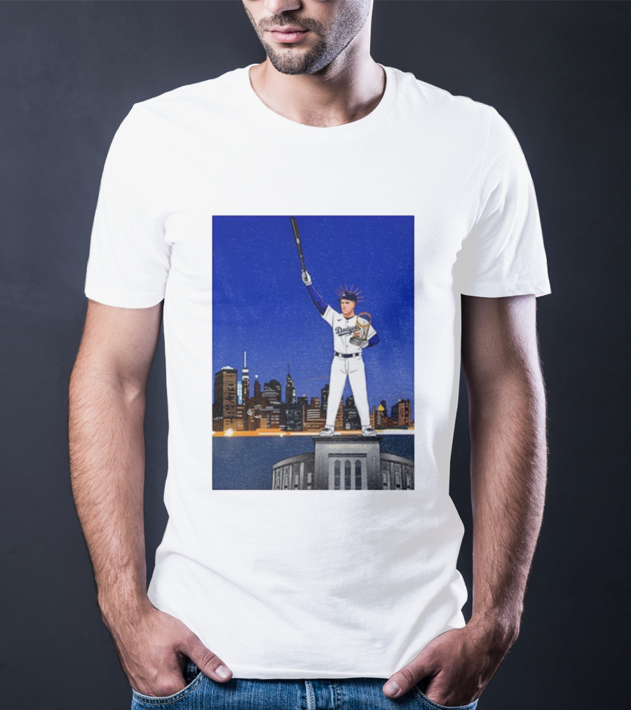 Freddie Freeman Dodgers Statue Of Liberty New York Skyline 2024 MVP T-Shirt