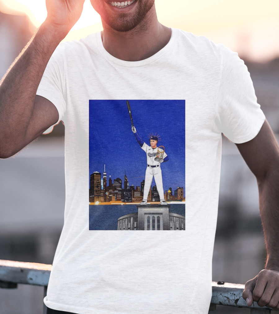 Freddie Freeman Dodgers Statue Of Liberty New York Skyline 2024 MVP T-Shirt