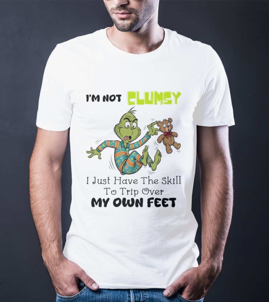 Grinch Clumsy Trip Over My Own Feet Christmas Pajamas Bear T-Shirt