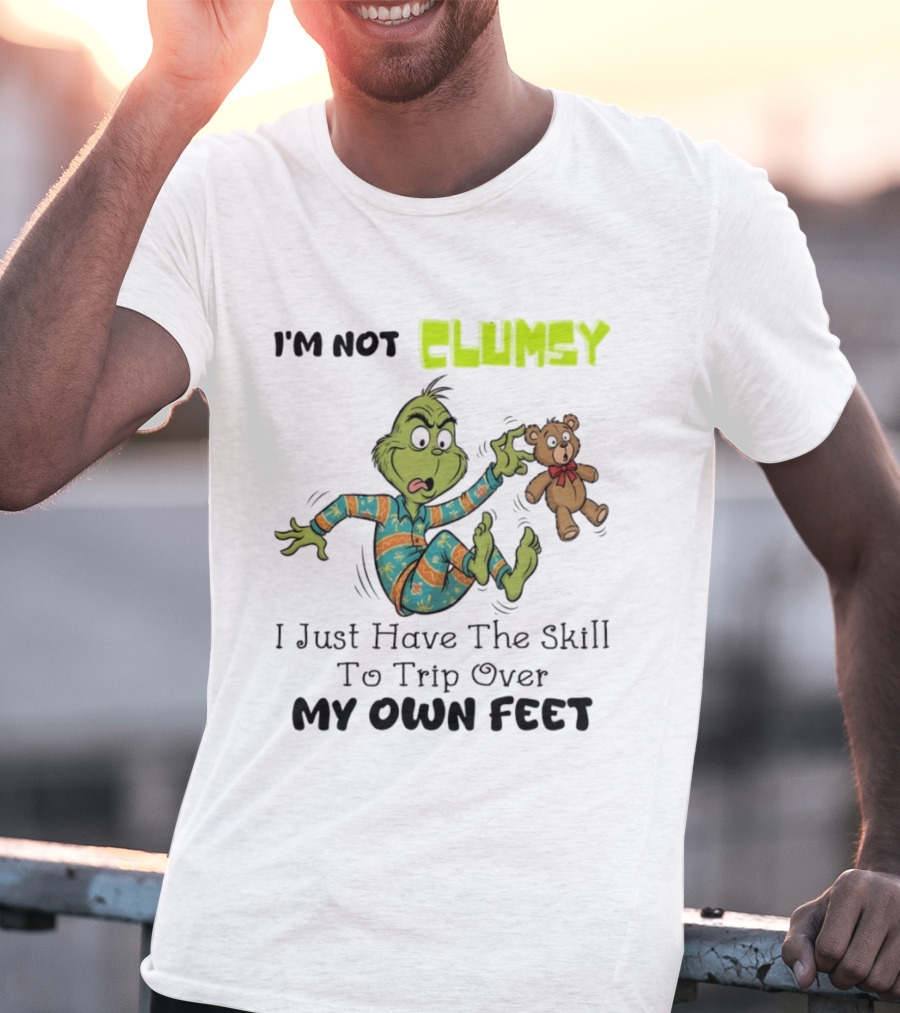 Grinch Clumsy Trip Over My Own Feet Christmas Pajamas Bear T-Shirt