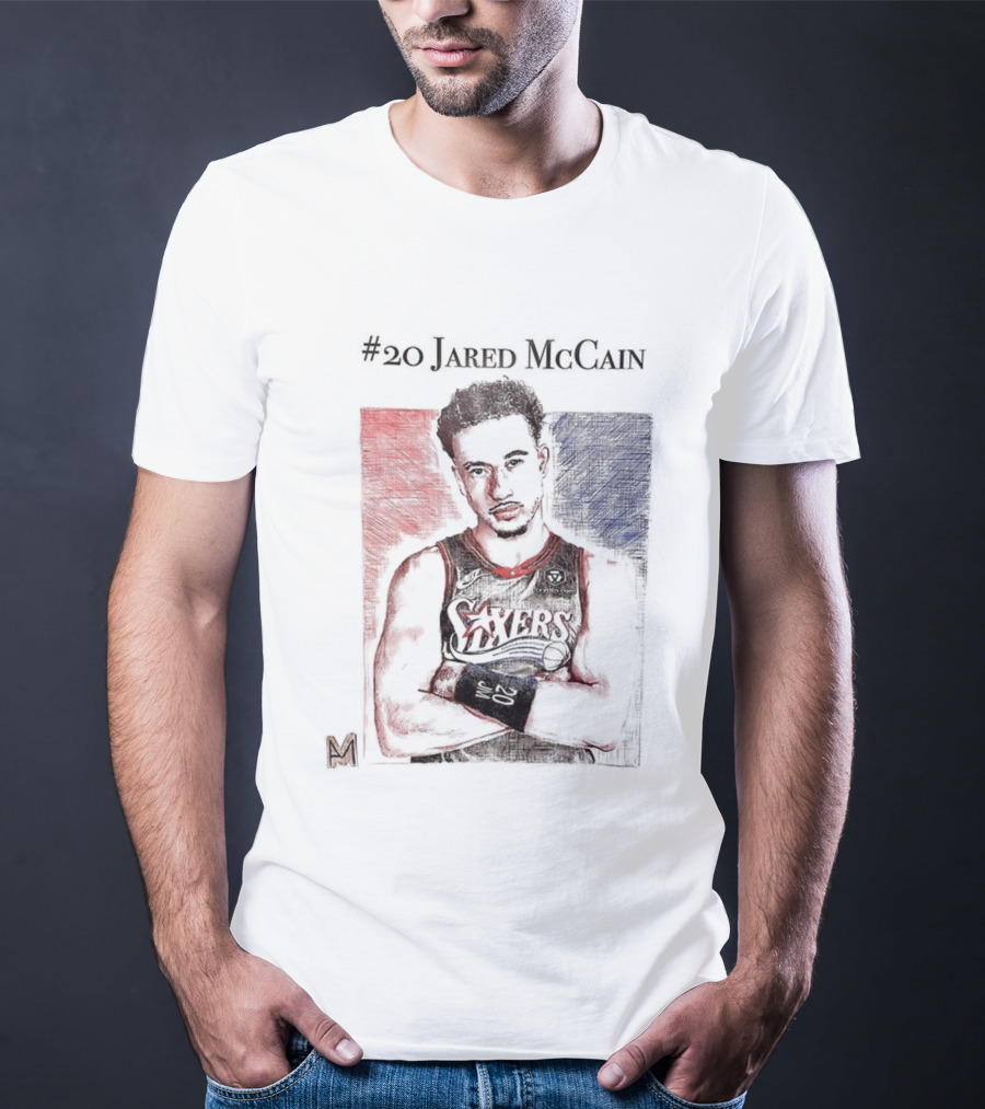 Jared McCain #20 Philadelphia 76ers Basketball Sketch T-Shirt