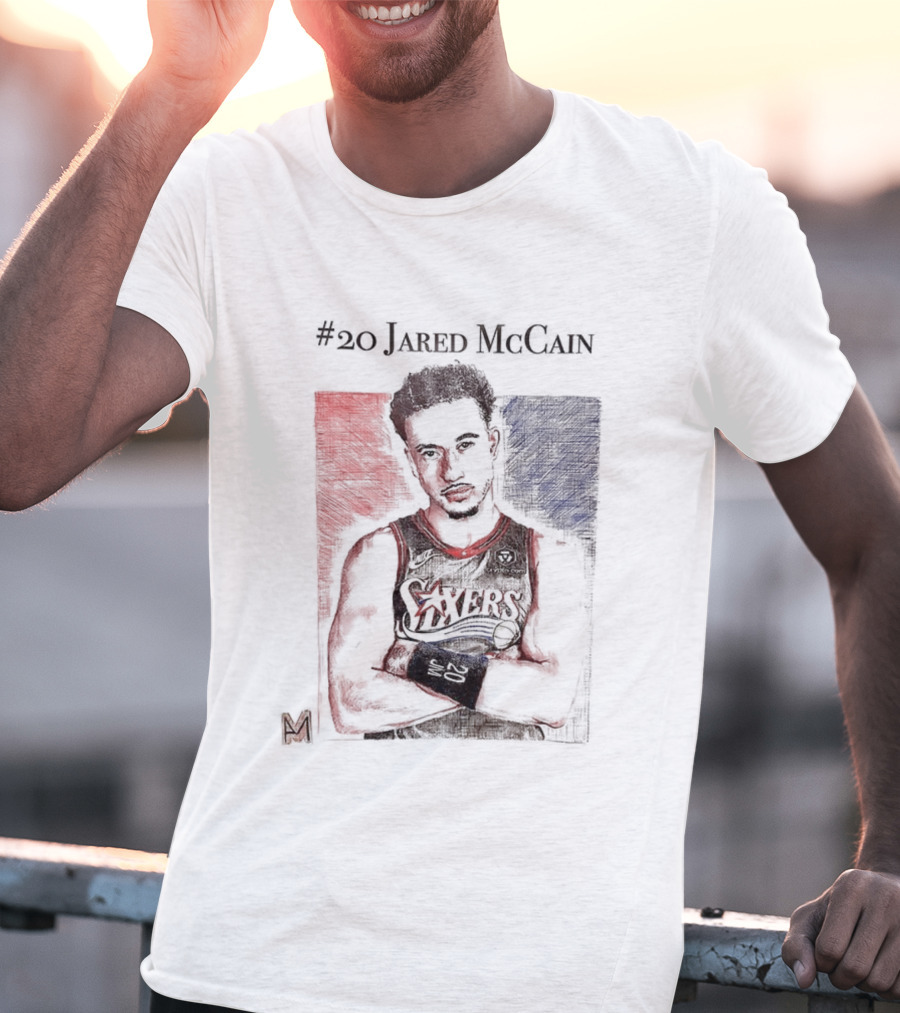 Jared McCain #20 Philadelphia 76ers Basketball Sketch T-Shirt