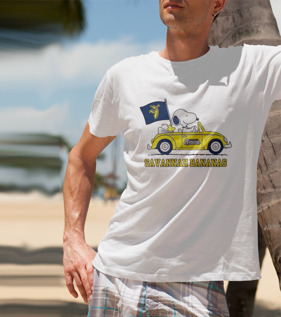 Snoopy Woodstock Driving Savannah Bananas Baseball Car T-Shirt