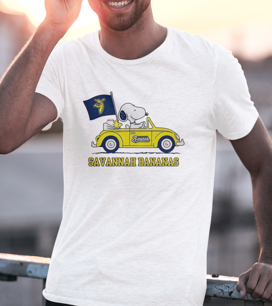 Snoopy Woodstock Driving Savannah Bananas Baseball Car T-Shirt
