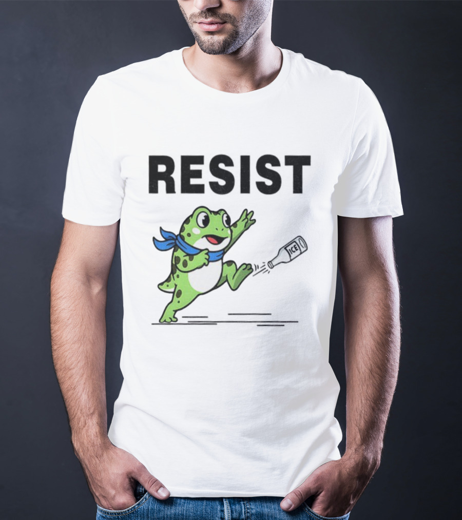 Portland Frog Resist Anti-ICE Protest Jumping Art T-Shirt