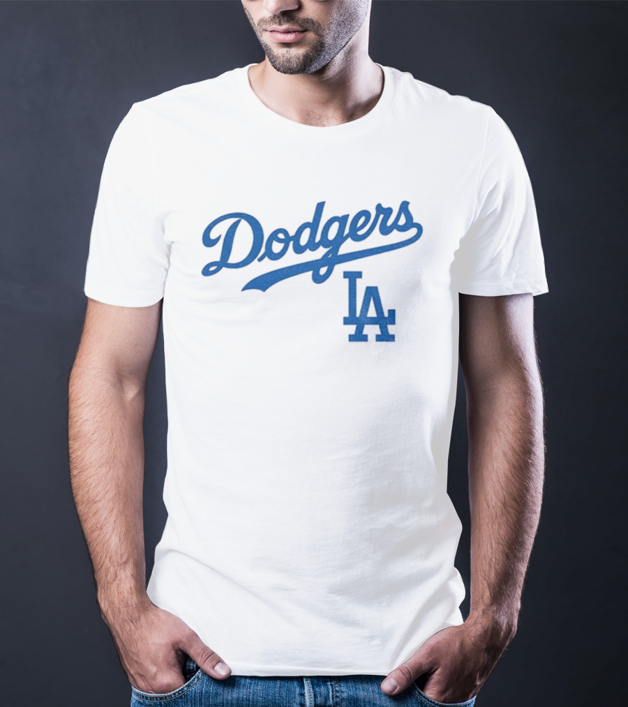 Dodgers LA Vintage Blue Script Team Emblem T-Shirt