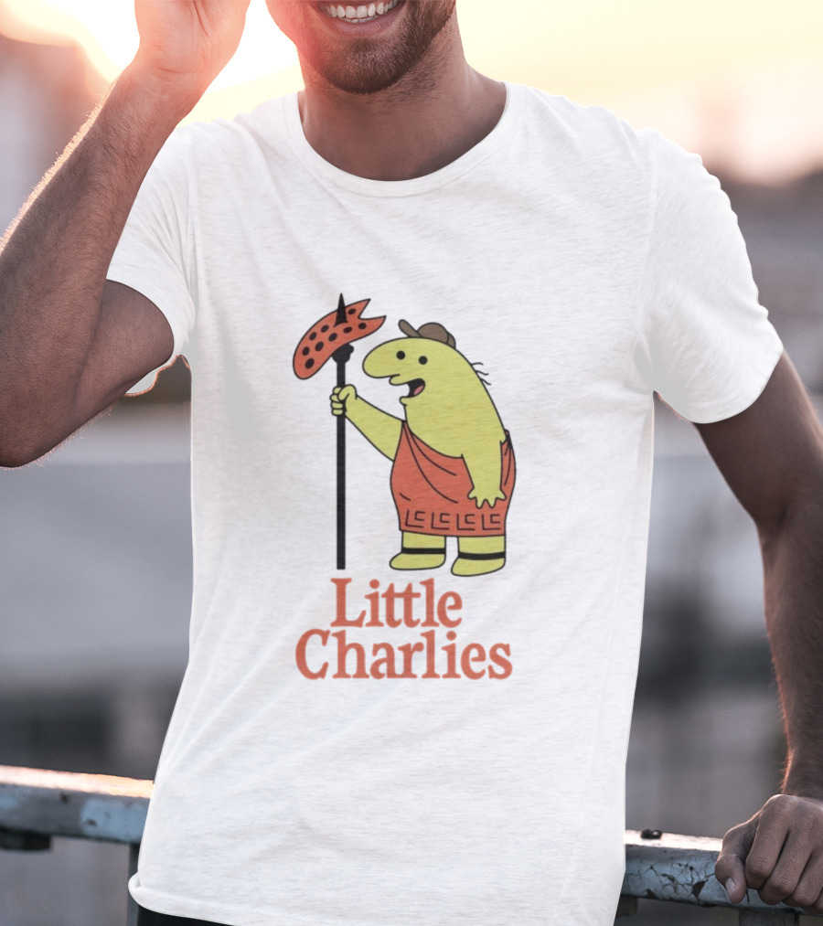 Little Charlies Cartoon Character With Tribal Shield T-Shirt