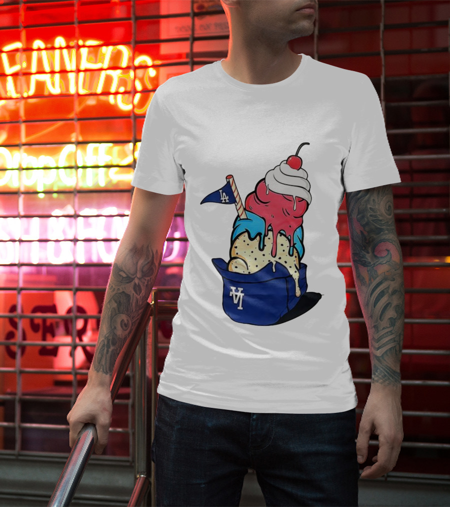 Los Angeles Dodgers Ice Cream Helmet LA Baseball Game Day Treat T-Shirt