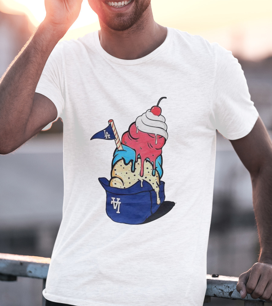 Los Angeles Dodgers Ice Cream Helmet LA Baseball Game Day Treat T-Shirt