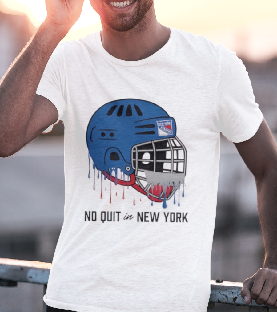 New York Rangers Drippy Helmet No Quit T-Shirt