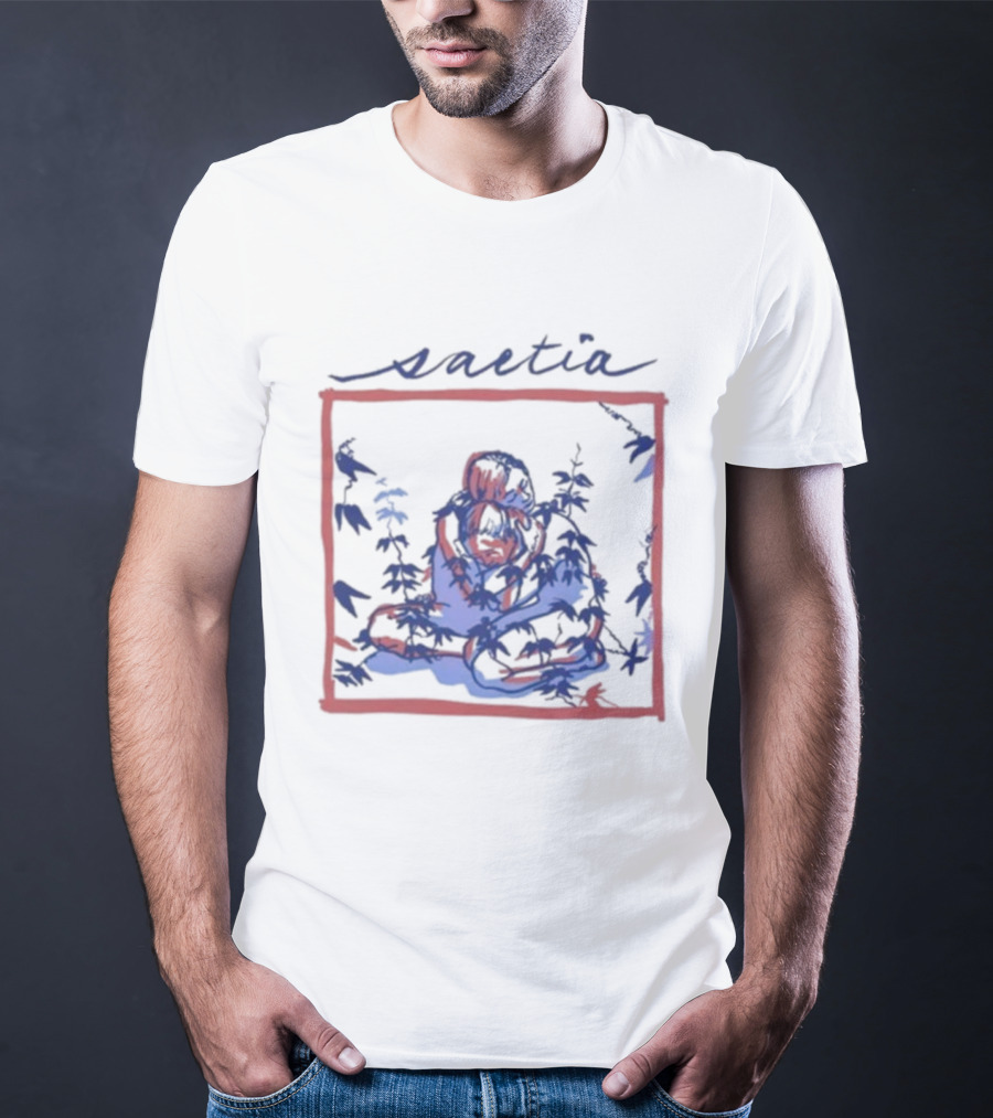 Saetia Tendrils Sketch Art Blue Red Frame T-Shirt