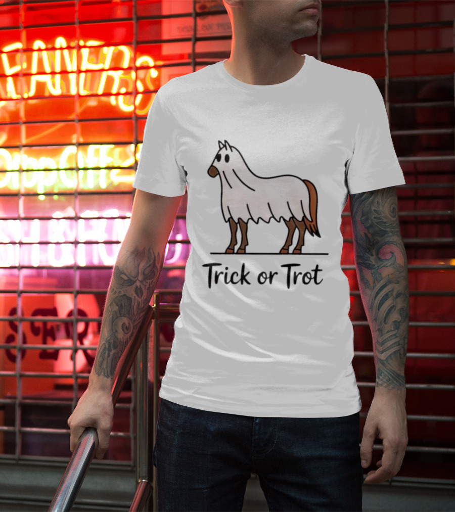 Trick Or Trot Halloween Horse Lover Cute Ghost Costume T-Shirt