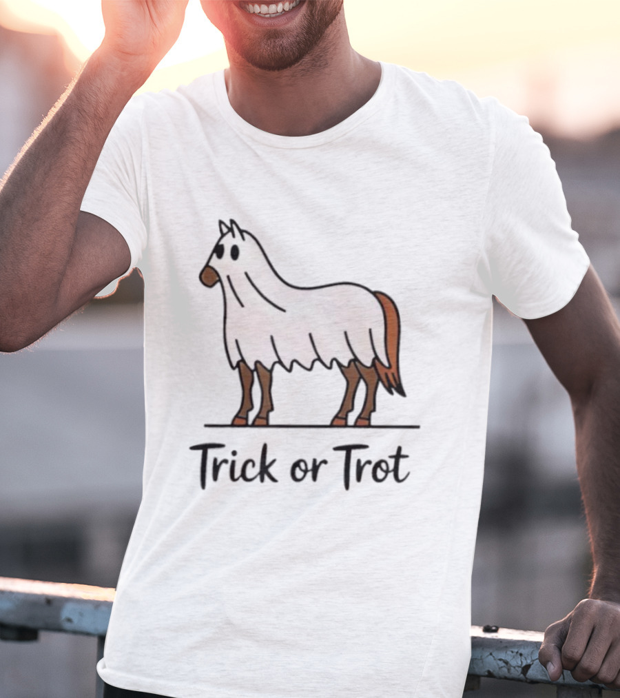 Trick Or Trot Halloween Horse Lover Cute Ghost Costume T-Shirt