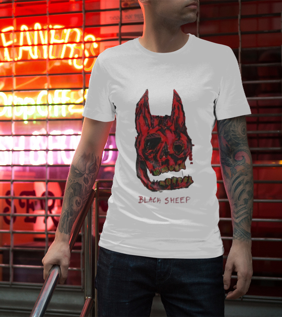 Caskey Black Sheep Skull Red Demon Mask T-Shirt