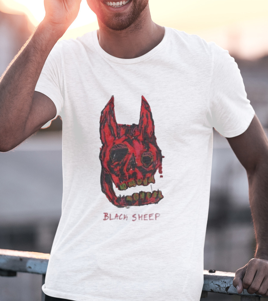 Caskey Black Sheep Skull Red Demon Mask T-Shirt