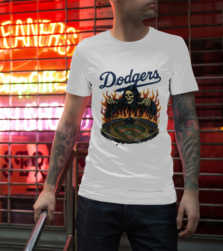 Dodgers Grim Reaper Over Baseball Stadium Fire Swea T-Shirt