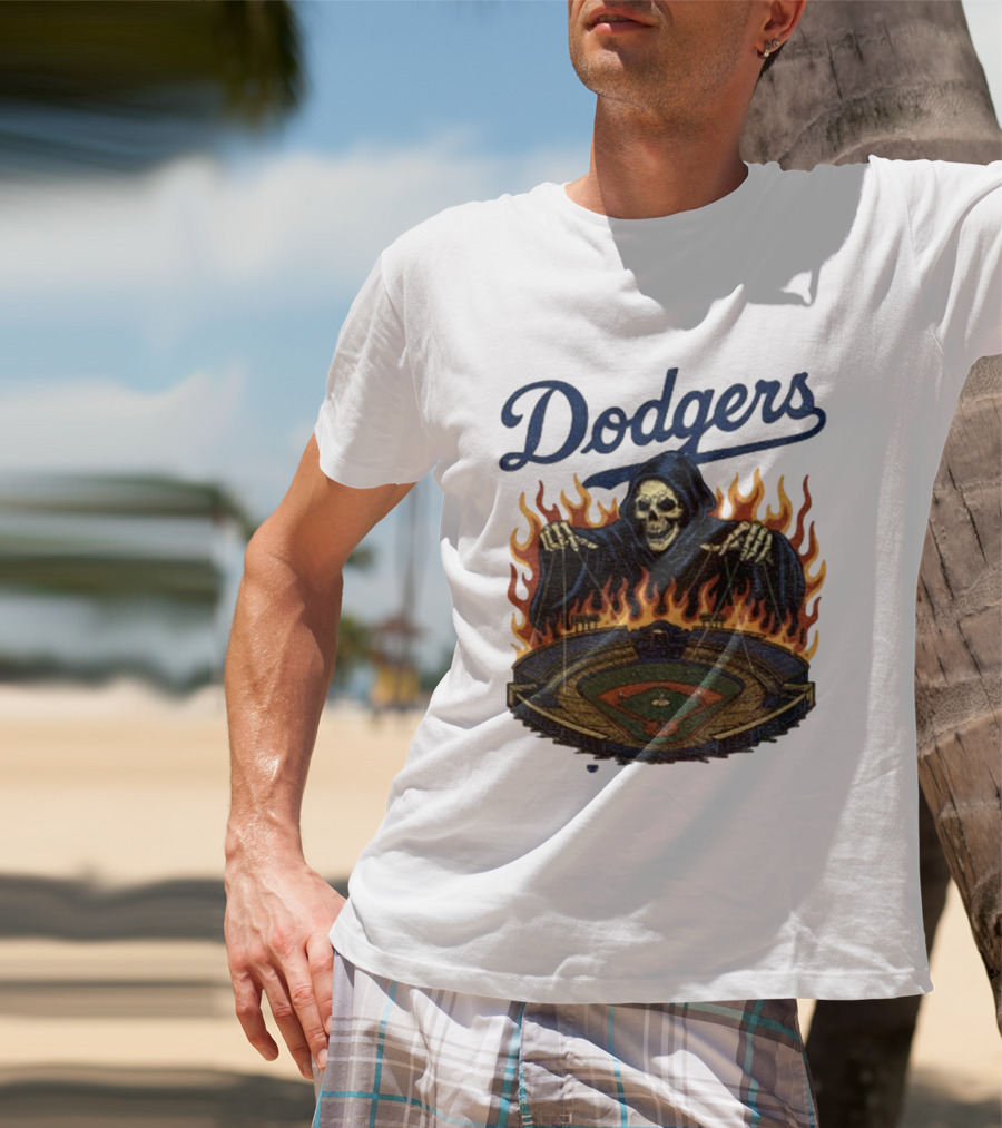 Dodgers Grim Reaper Over Baseball Stadium Fire Swea T-Shirt