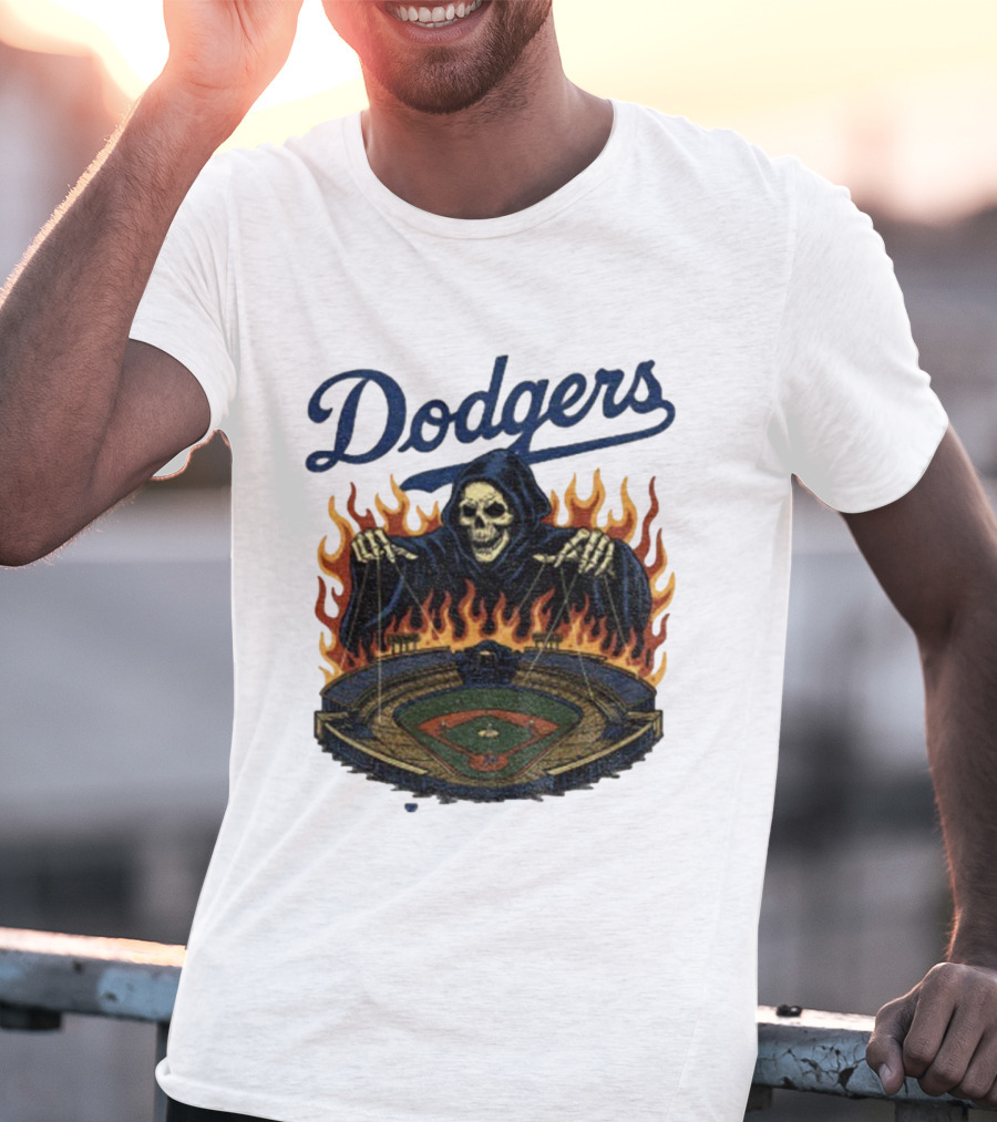 Dodgers Grim Reaper Over Baseball Stadium Fire Swea T-Shirt