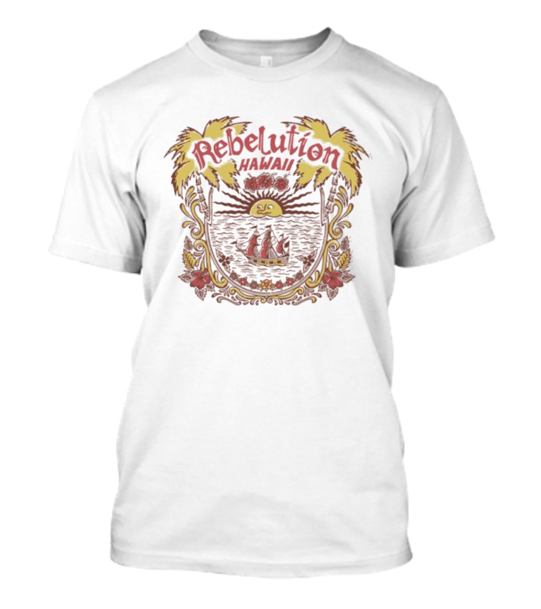 Rebelution Hawaii Tropical Sun And Sailboat Scene T-Shirt